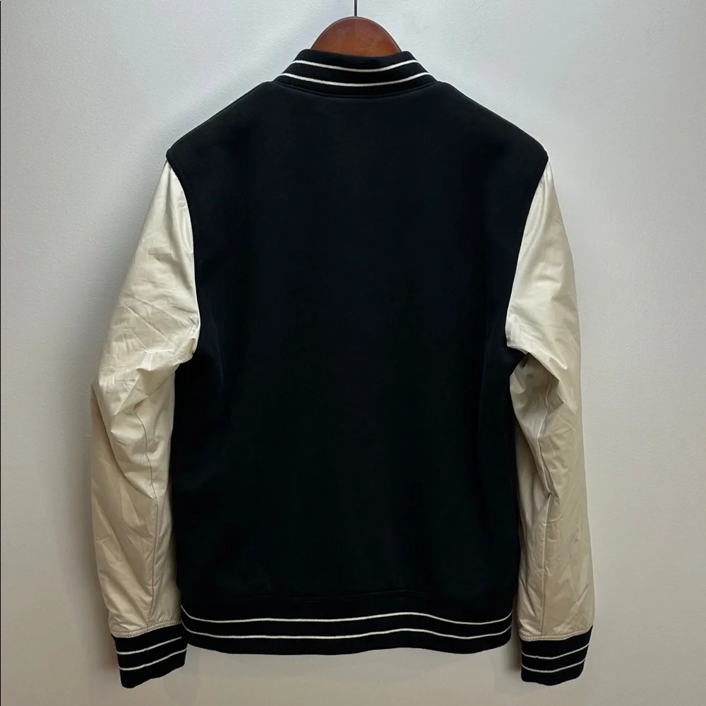 Hollister LA Varsity Bomber Jacket‎ Black Cream Size Large Snap Front Streetwear